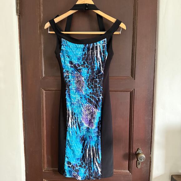 JOSEPH RIBKOFF | Ruffled Tie Dye Halter Neck Cocktail Dress Flattering | Size 2 - Picture 2 of 6